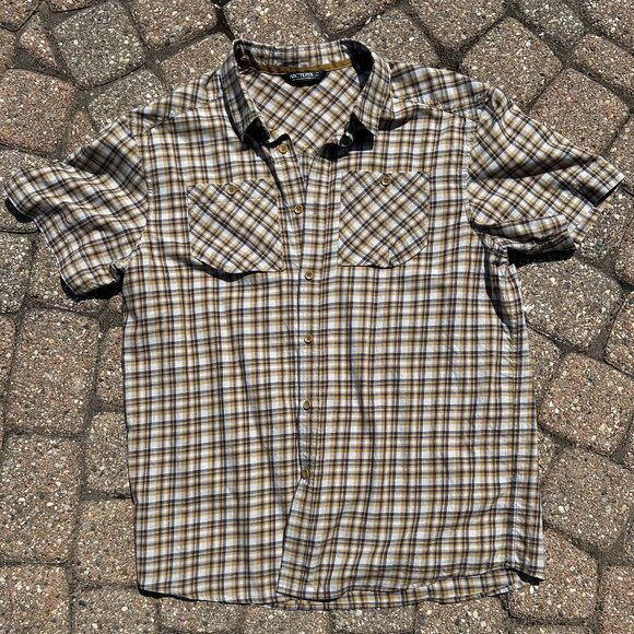 Arc'teryx Men's Tan Brohm Short Sleeve Plaid Shirt Sz L - Picture 1 of 16